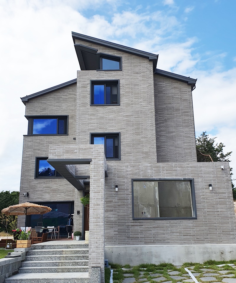 Gray brick exterior wall